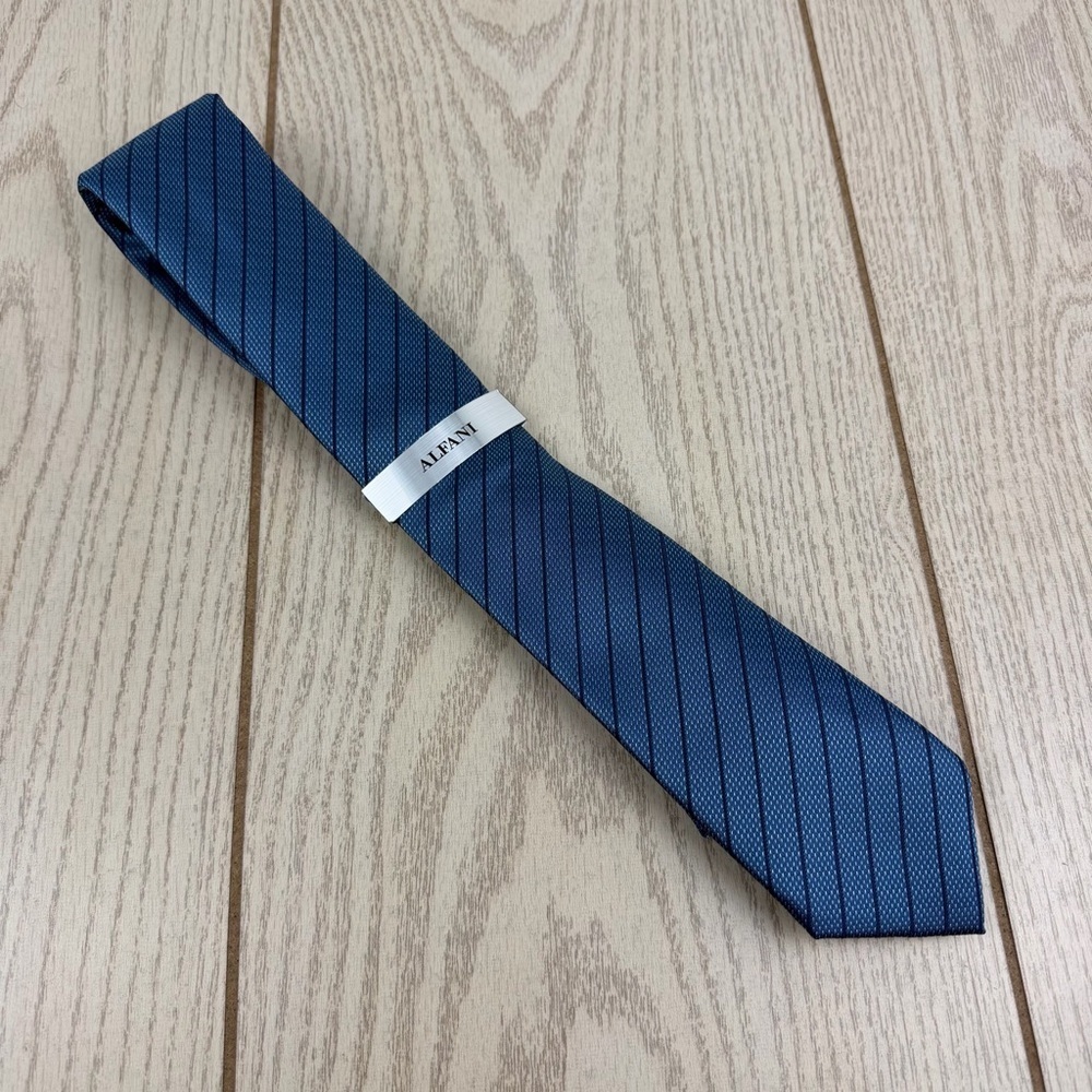 735 Alfani Men's Tie Linden Stripe 400 Blue $55 Polyester